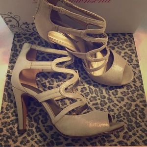 Gold open toe Lulu Townsend heels